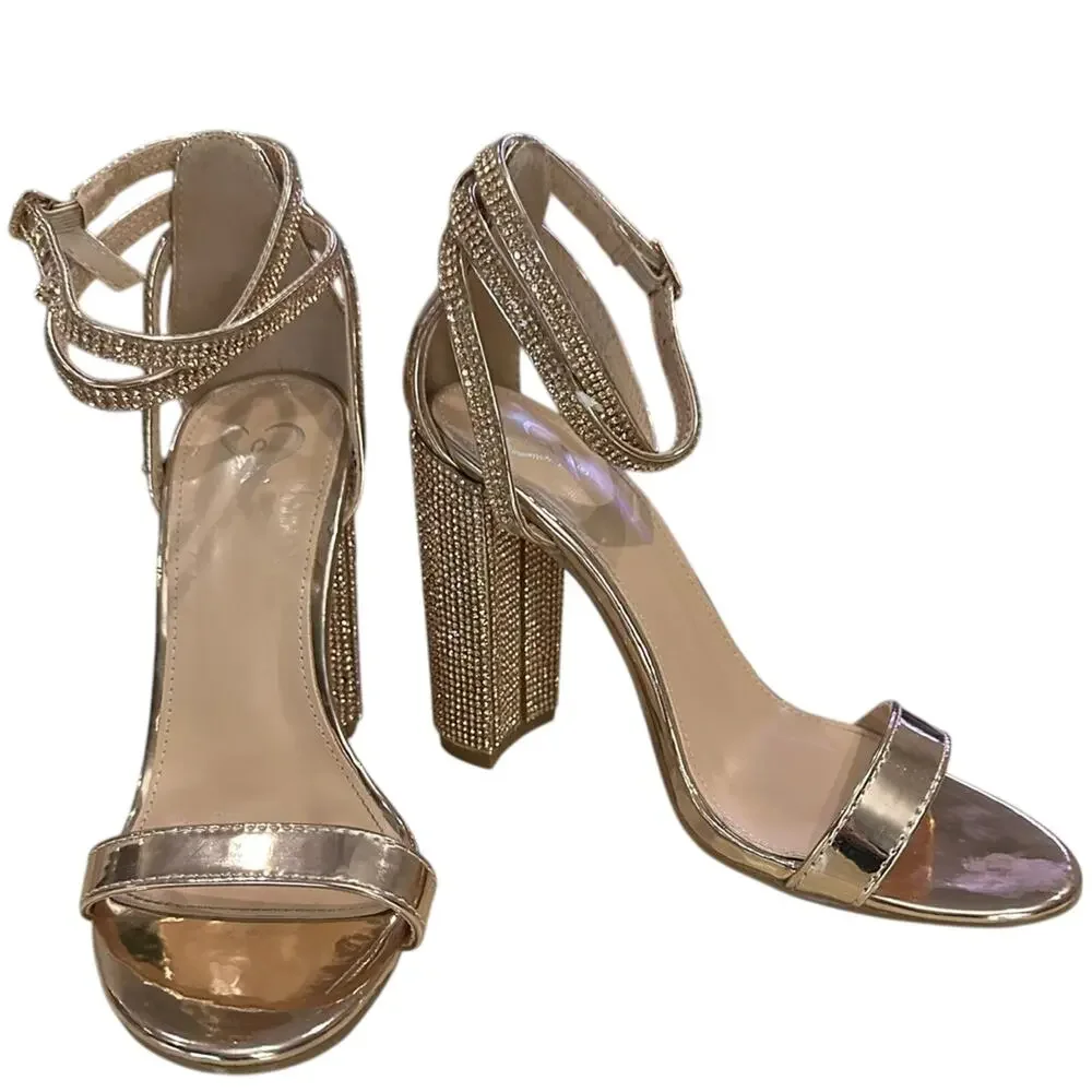 Wild Diva rose gold metallic and crystal block heels double wrap‎ ankle size 5.5 - Picture 2 of 10